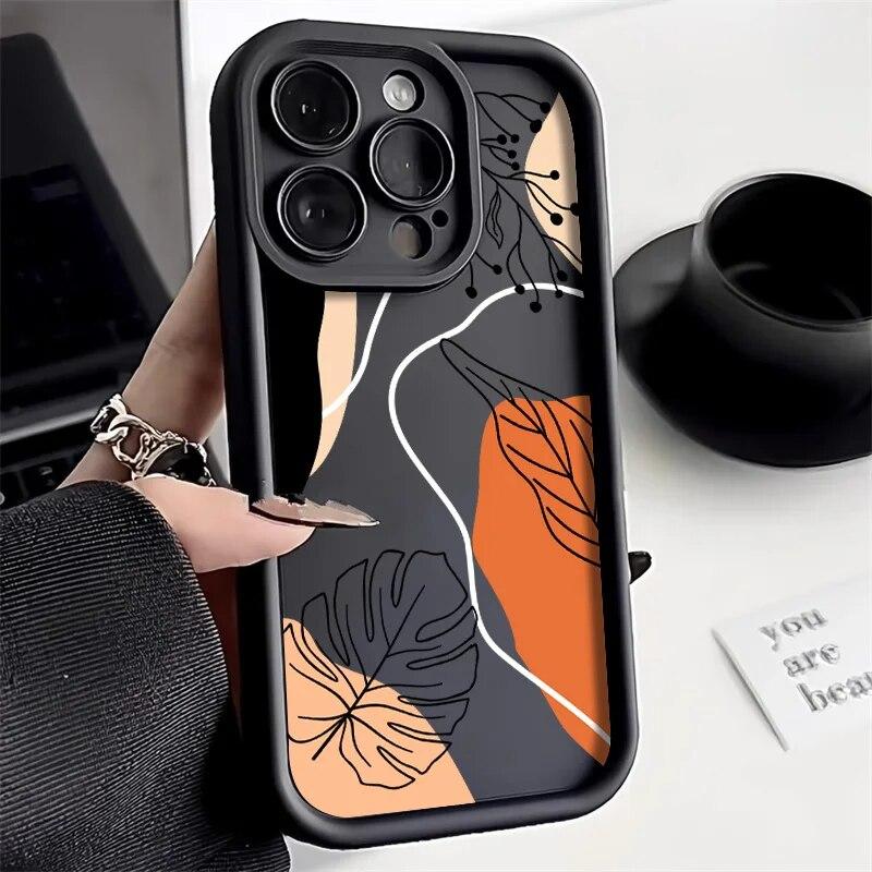 Abstract Plants Phone Case For iPhone 15 Pro Max Case iPhone 13 14 12 11 Pro Max X XR XS 7 8 Plus SE Candy Liquid Silicone Cover