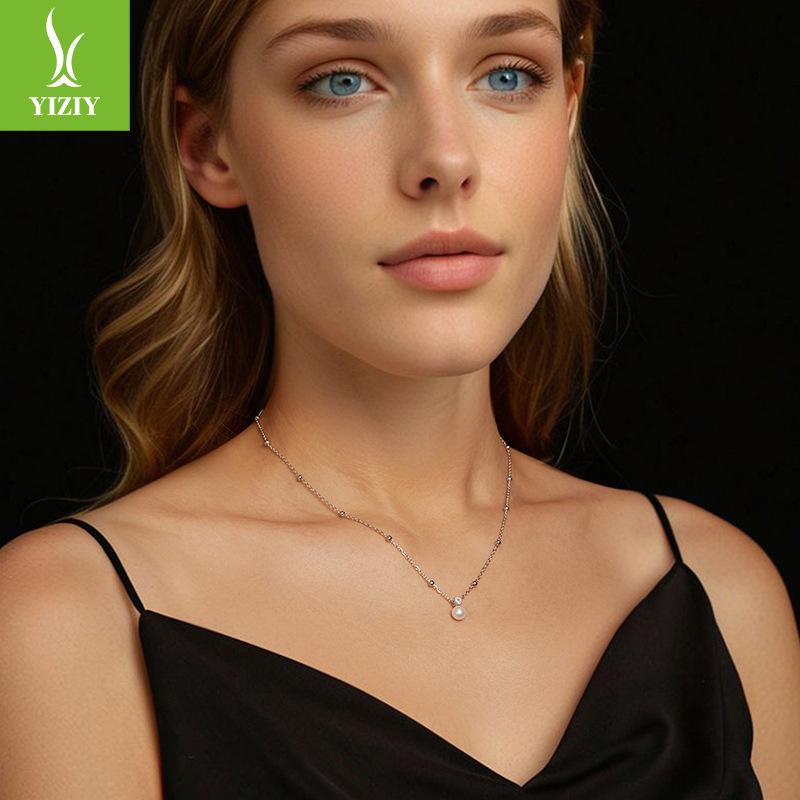 S925 Sterling Silver Necklace, Freshwater Pearl Moissanite Collarbone Chain, Send Girlfriend Autumn And Winter Light Luxury High Sense