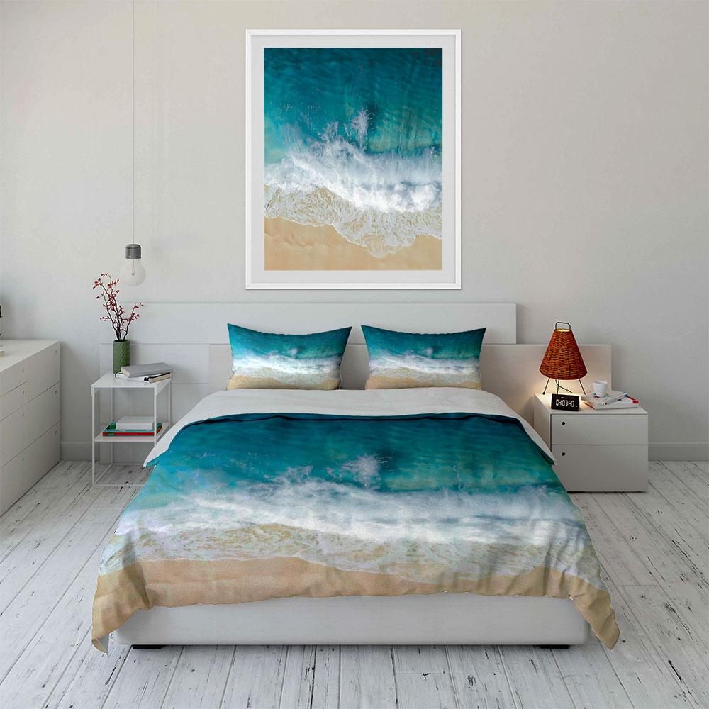 Top View Beach Waves And Sand Print Bedding Set 1 Duvet Cover 2 Pillowcases For Adult And Children Luxury Gift Full Size
