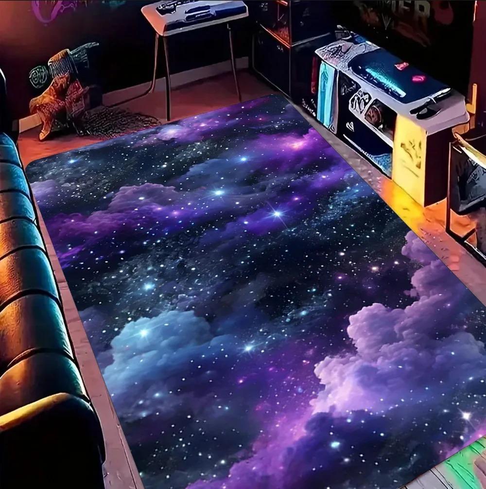 Fantasy Starry Galaxy Rug Vibrant Purple‑Blue Nebula Cosmic Print Non‑Slip Soft Floor Mat for Bedroom Game Room Aesthetic Decor