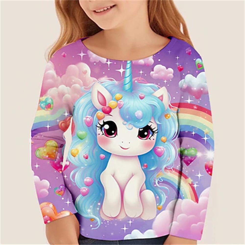 

Cartoon Comics Children s 3D Digital Printed Girls Fashionable and Comfortable Round Neck Long Sleeved T-shirt 100 фиолетовый