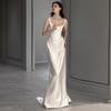 Retro Satin Light Wedding Dress - Simple Spaghetti Strap Gown with Small Train