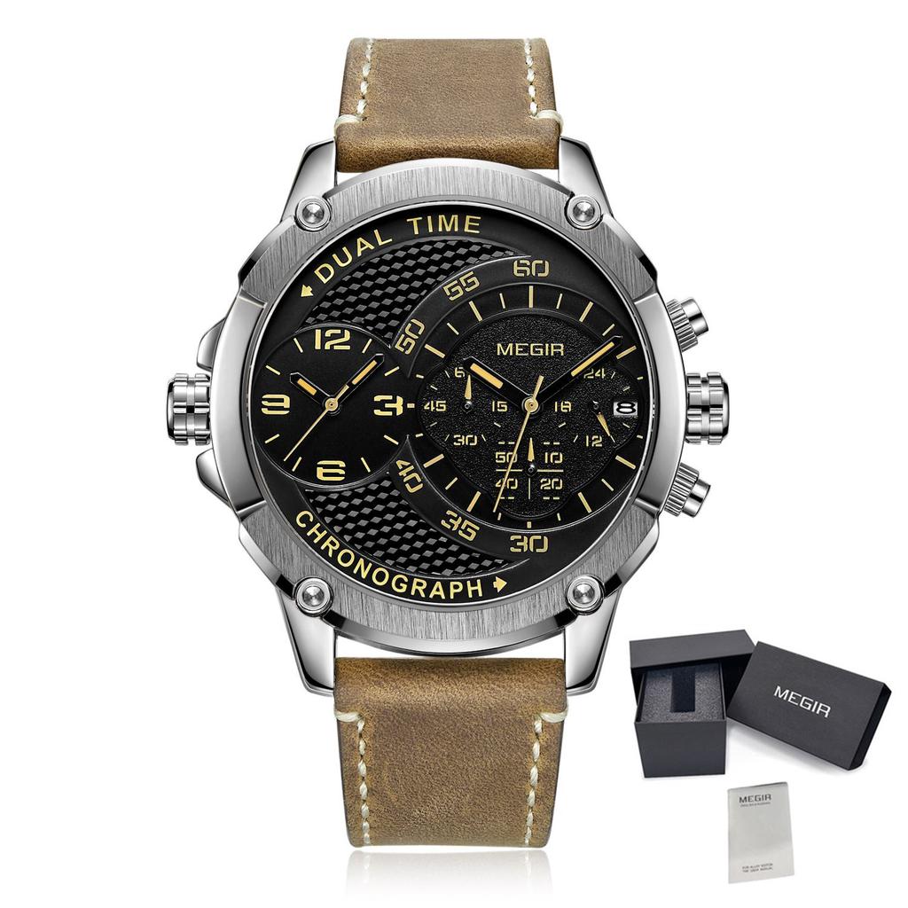 MEGIR 2093 Luxury Business Style Watches High Quality Leather Strap Sports Wristwatch Chronograph Clock Trending Quartz Watch