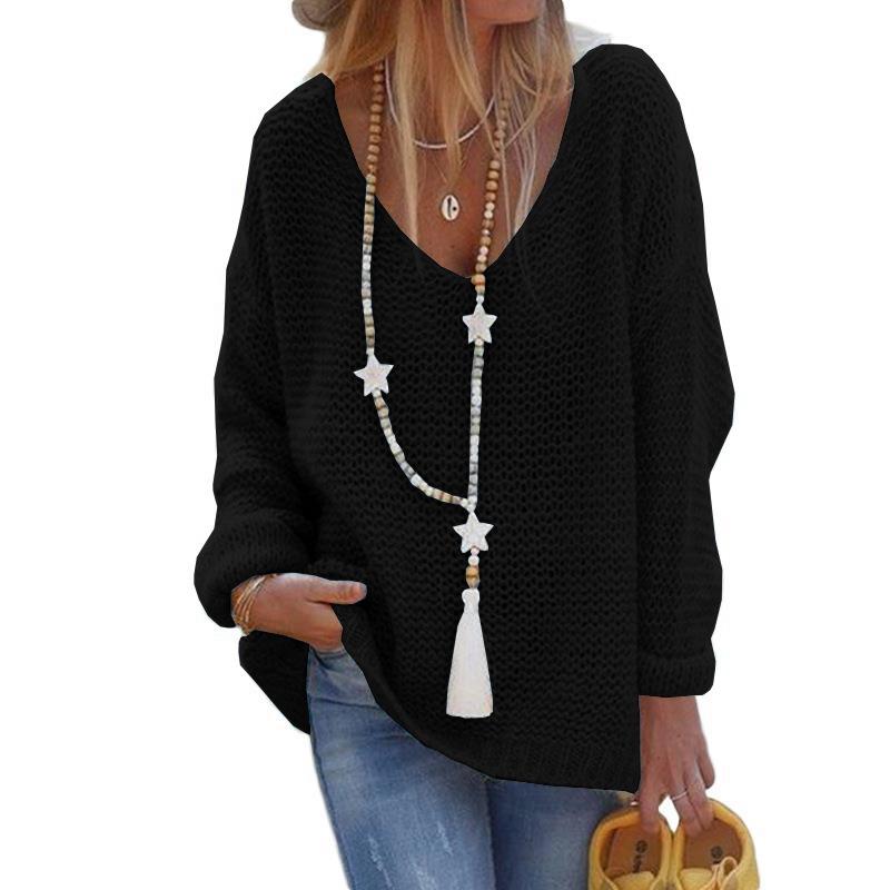 Herbst und Winter Damen Pullover Strickwaren V-Ausschnitt Langarm Strickoberteile Pullover