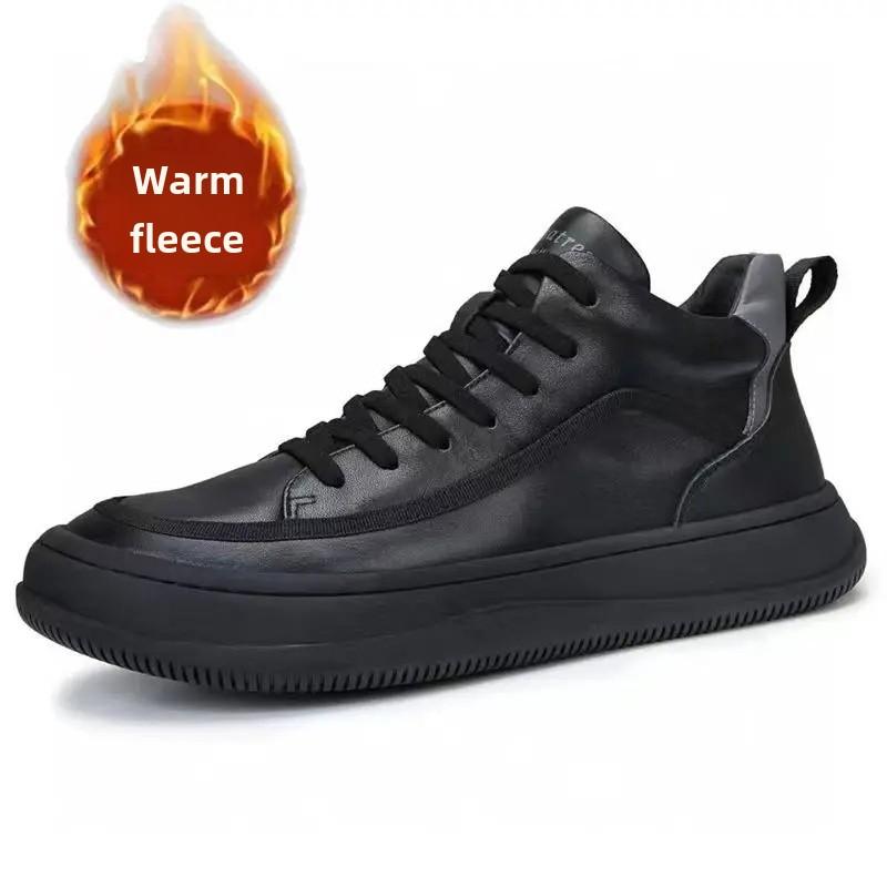 

Мужские кожаные ботинки на платформе, теплые меховые ботильоны, короткие на шнуровке, модная новая повседневная обувь для мужчин, рабочие боты 43