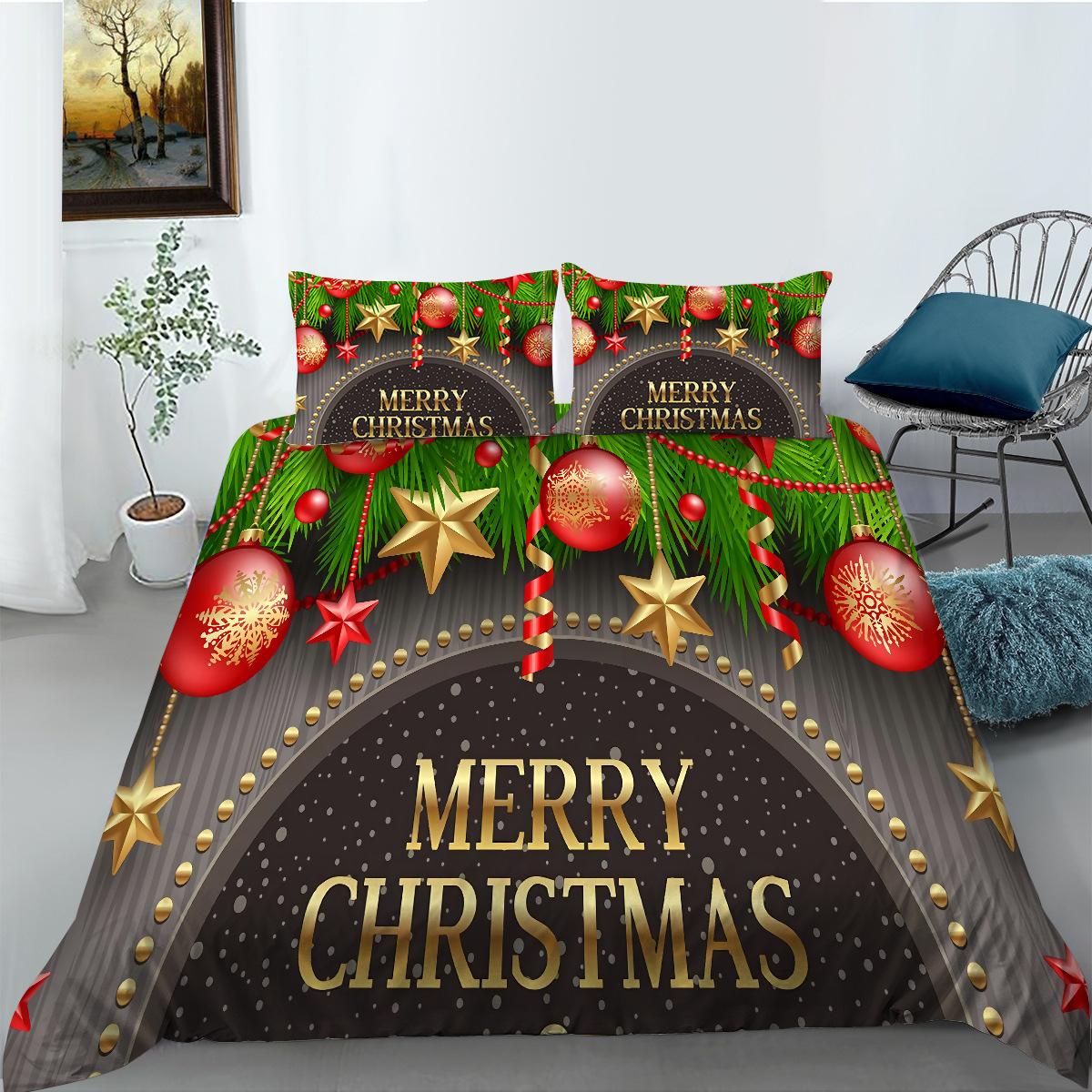 

Пододеяльник Наволочка Набор из трех предметов Полиэстер 3D Цифровая печать Мультяшный Рождество Детский подарок EU single 135*200