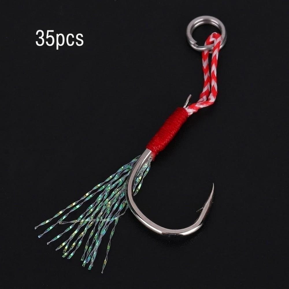 35PCS High Carbon Steel Fishing Assist Hooks with Flash Tinsel Assist Hooks Fast Fall Jigging 11#-35PCS