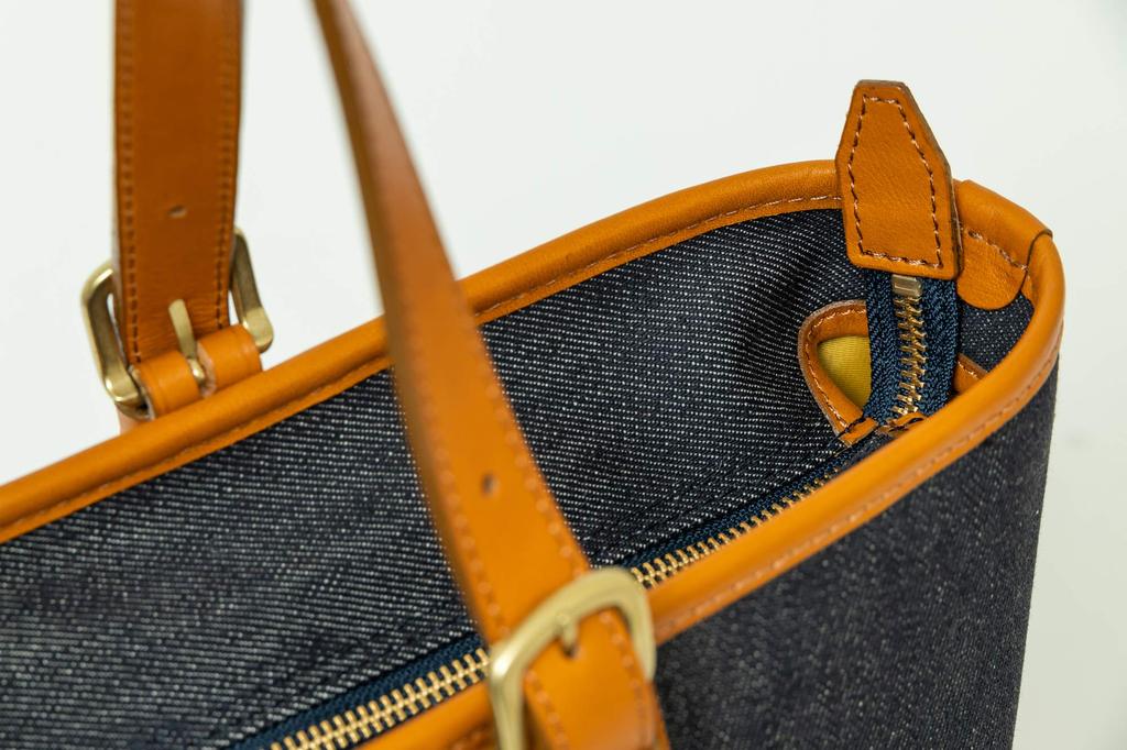 Infis Denim Tote Bag (Navy, Camel)