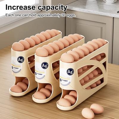 Multi-layer Fridge Egg Storage Rack Large Capacity Automatic Rolling Space-Saving Refrigerator Egg Tray Organizer