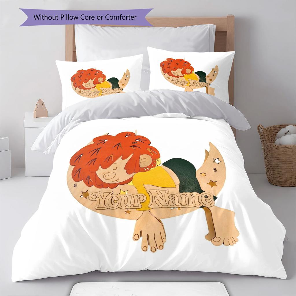 Lwie Sny Personalizowany Wzór z Imieniem Zestaw Pościeli Kołdra Pokrowiec na Kołdrę Poszewka na Poduszkę Domowy Prezent Urodzinowy(1 * poszwa na kołdrę + 2 * poszewki na poduszki, bez rdzenia)
