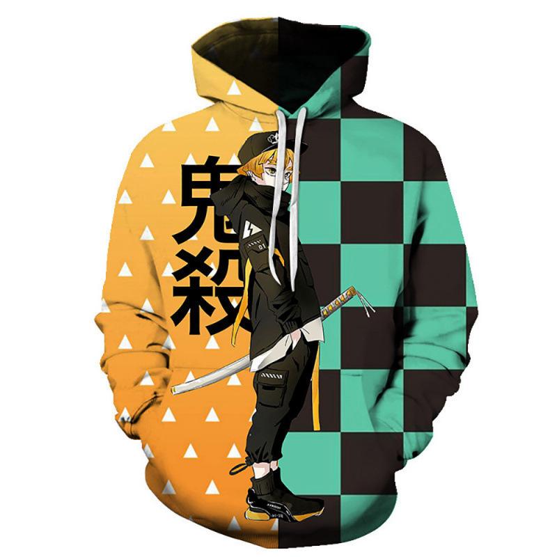 Cross Border Spot Japanese Anime Ghost Slayer Blade 3D Printed Hoodie for Men in Europe and America with Hat Loose Fit Pullover 3D Digital