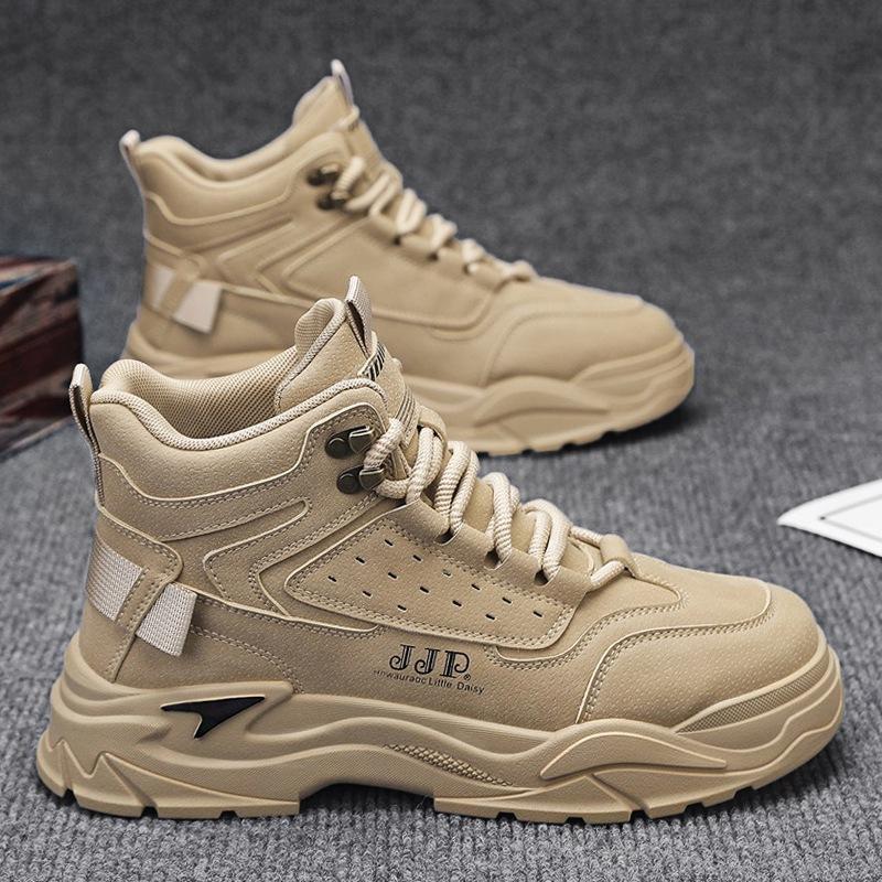 

2024 new men s shoes autumn and winter leather Martin boots men s locomotive tooling shoes men s high-top casual trendy shoes increase in height 44