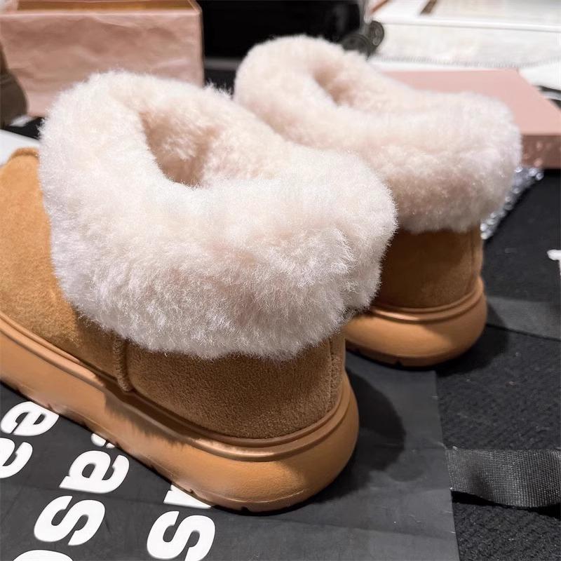 Fur integrated warm bread cotton shoes platform short boots ugly cute big head snow boots women's 2025 new winter