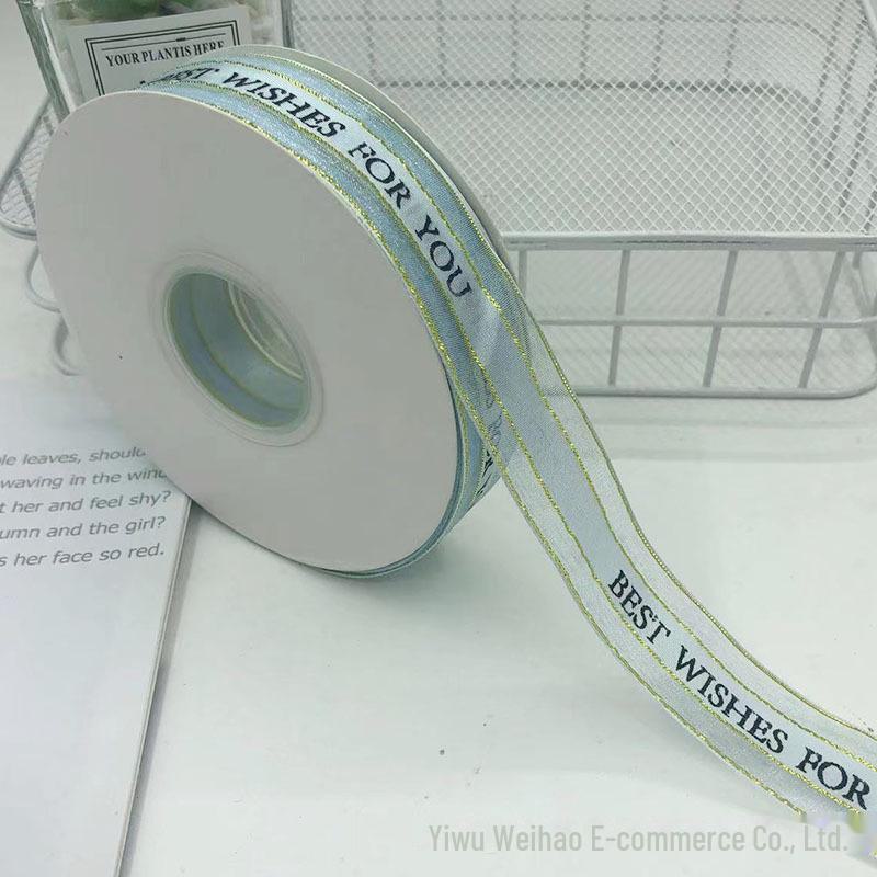 2,5 cm Transparentes Schneegarnband mit englischem und koreanischem Design für Kuchen-, Geschenkboxschleifen