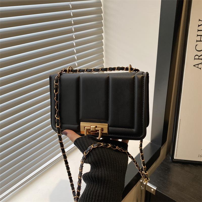 Retro 2025 spring new lock fashion trend line women's trend chain high value crossbody shoulder small square bag