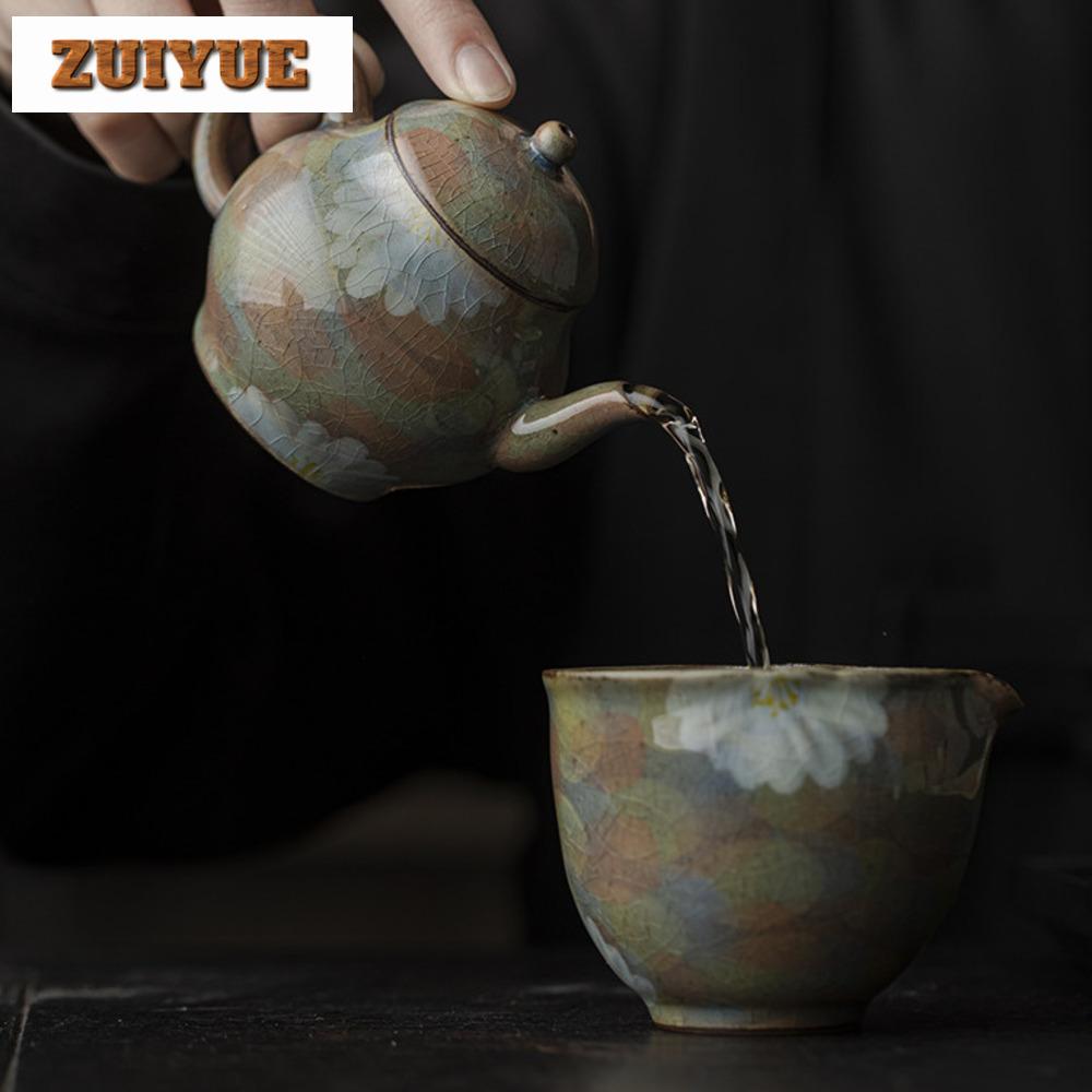 Cracked Glaze Hand-painted Persimmon Tea Pot Japanese Style Handmade Teapot Handmade Pot Tea Soaking Kettle Cafes Gifts 110ml