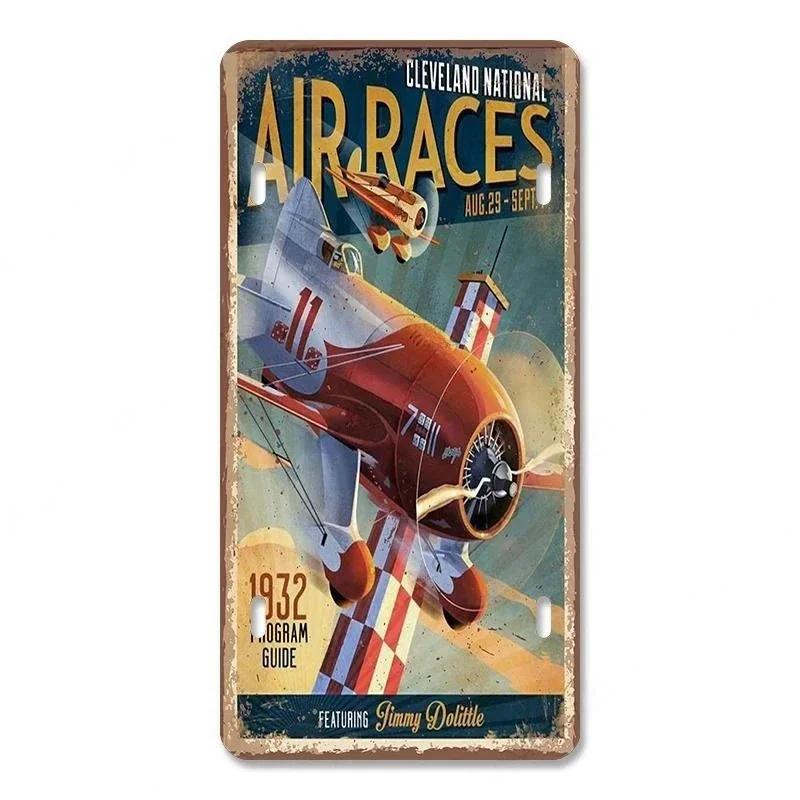 Races Vintage Plate Air Metal Aluminum Signs Retro Top Gun Airplane Metal Poster For Man Cave Bar Home Garage Club Wall Decor