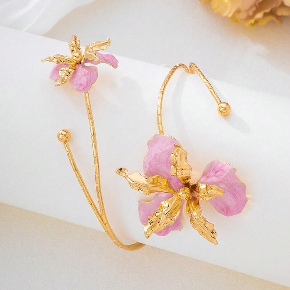 Adjustable Butterfly Orchid Bracelet Enamel Glaze Flower Armband Open Arm Bangle  Hand Jewelry