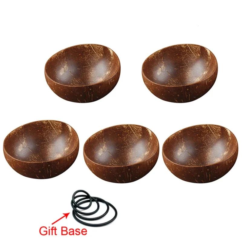 12-15cm  Natural Coconut Bowl Set Wooden Salad Ramen Bowl Coconut Wood Spoon Set Coco Smoothie Kitchen Tableware Coconut Bowl