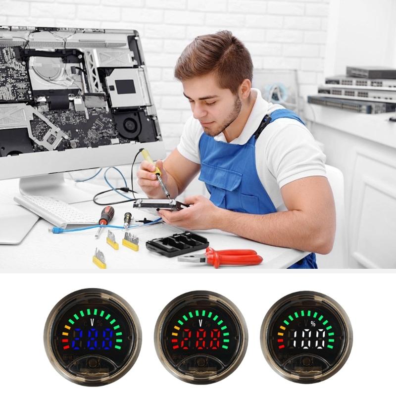 Round Digital Voltmeter Ammeter LED Display Circular Voltages & Charge Meter for Accurate Voltages & Battery Monitoring