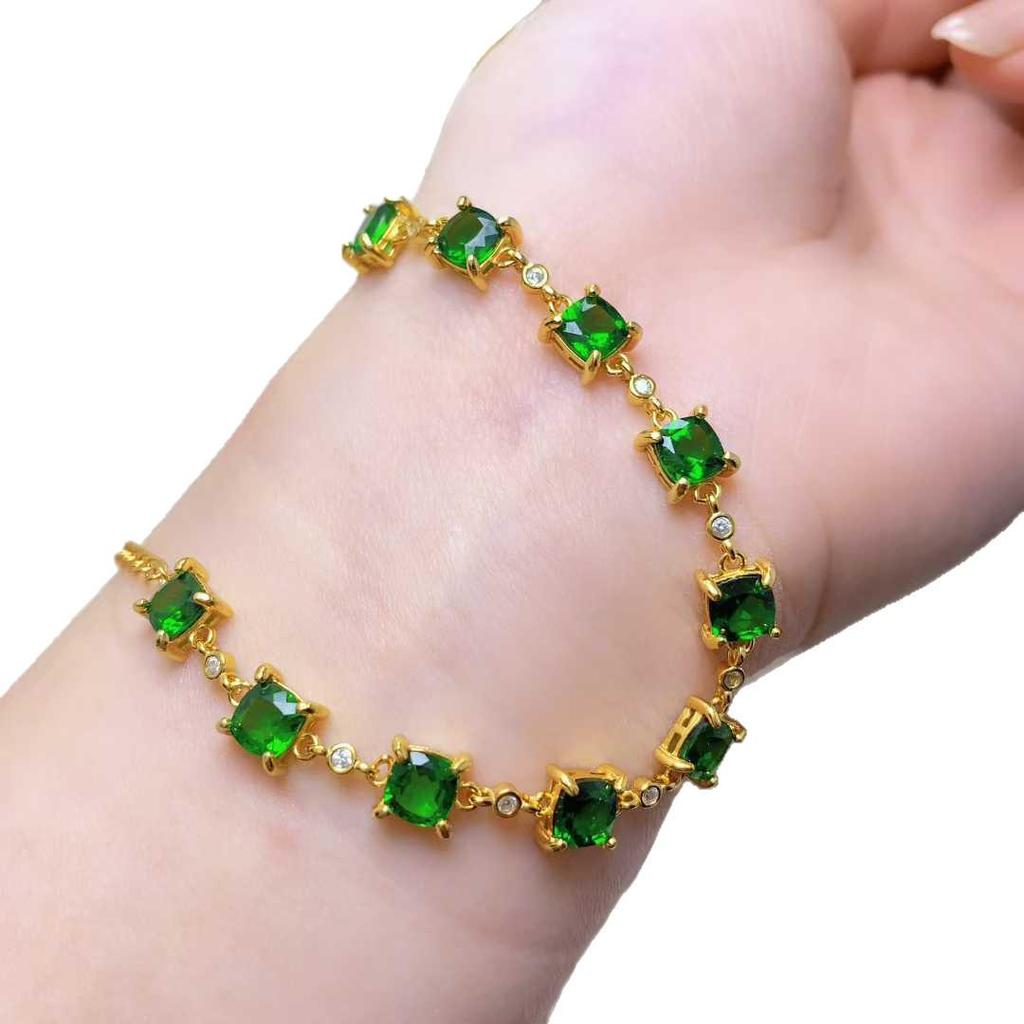 Luxusní Klasický Přírodní Diopsidový Náramek, Vykládaný Stříbrem 925, 5 mm, K dispozici v Různých Stylech