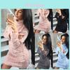 Winter Long Women Sleeve Fluffy Sweater Tops Ladies Party Bodycon Jumper Dress
