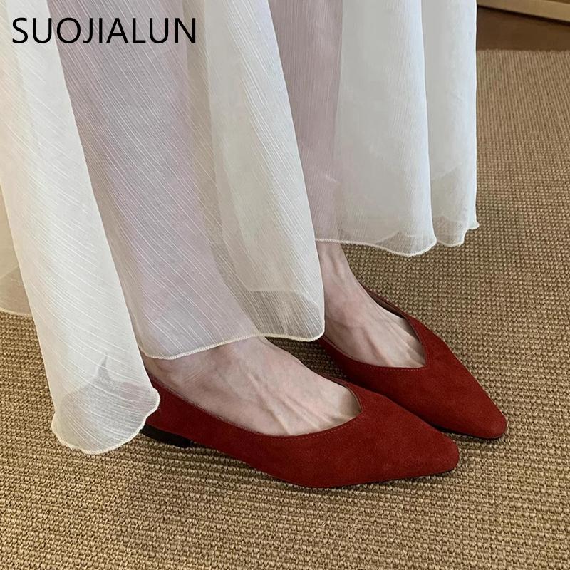 Fashion SUOJIALUN 2025 Spring New Women Flat Shoes Fashion Round Toe Shallow Slip On Ladies Boat Shoes Soft Flat Heel Single Shoes