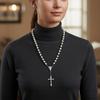 Imitation Pearl Religious Jewelry Set Sweater Chain Long Cross Pendant Necklace Devotional Vintage Style Christian Bracelet