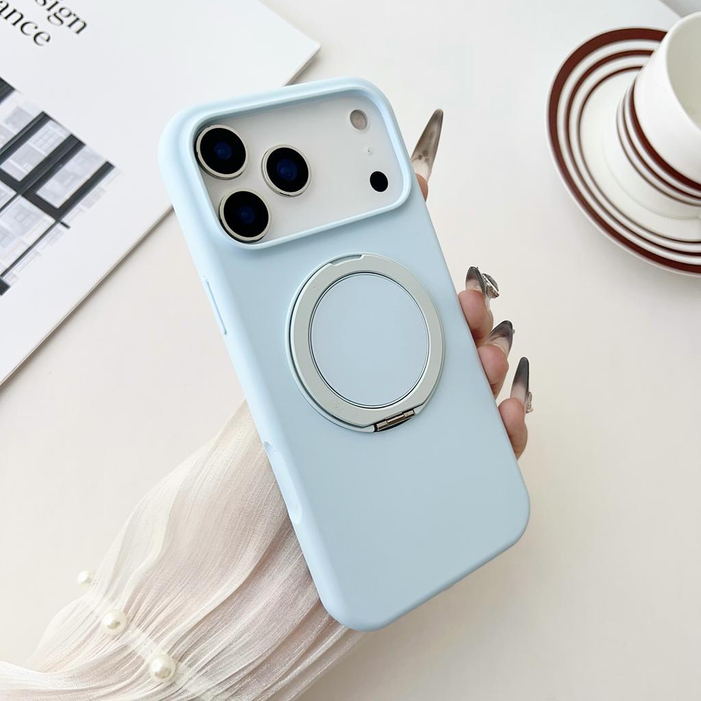 Custodia in Silicone Liquido Lussuosa con Supporto ad Anello Rotante a 360° per iPhone 17 Air 16 E 15 14 Plus 13 12 Pro Max Copertura con Supporto