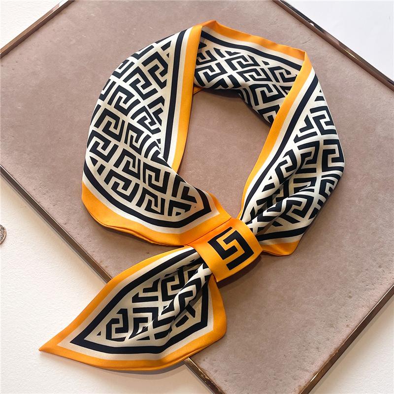 Fashion Silk Scarf Diagonal Long Silk Scarf Spring and Summer New Imitation Silk Stripe with Shirt Scarf Women's Scarf