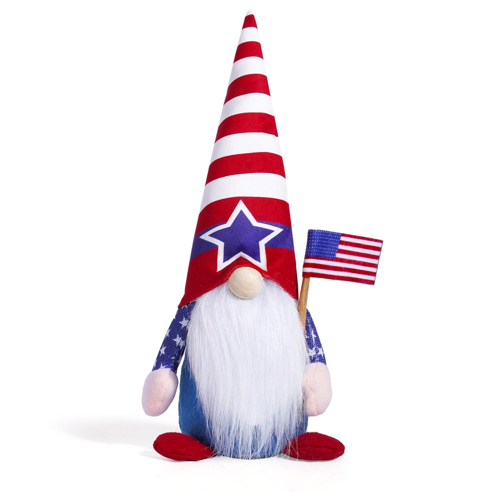 American Independence Day Gnome Ornaments: Faceless Doll Figurines with Stars & Rudolph.