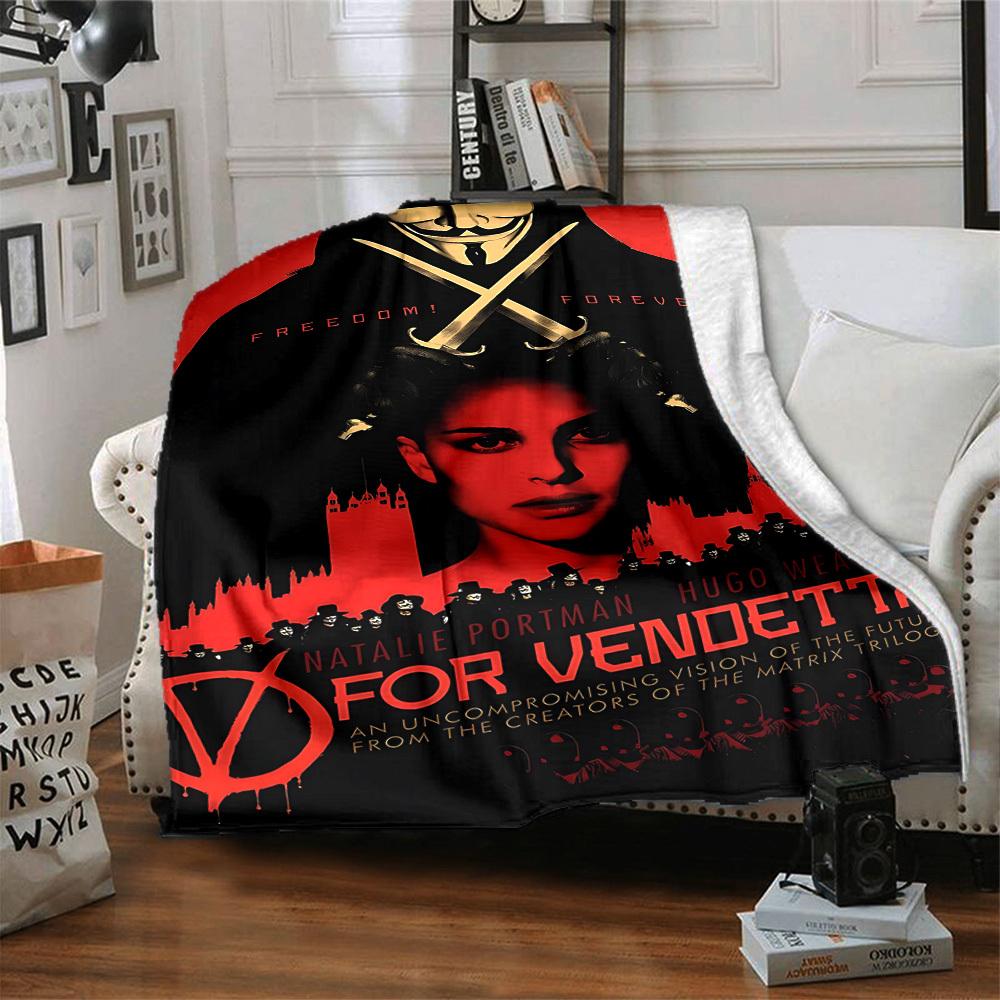 1pc V for Vendetta Flannel Throw Blanket - HD Printed Lightweight Soft Warm All-Season Blanket for Sofa, Bed, Travel, Camping 084