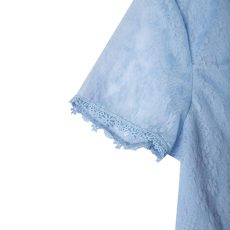 ZANZEA Vestido Feminino Casual de Verão com Gola Redonda, Manga Curta e Renda