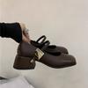 Fashion New Mary Janes Women's Shoes High Heel Spring Square Toe Mid Heels Sandals Designer Shallow Pumps Thick Sole Leather Shoes 35-39