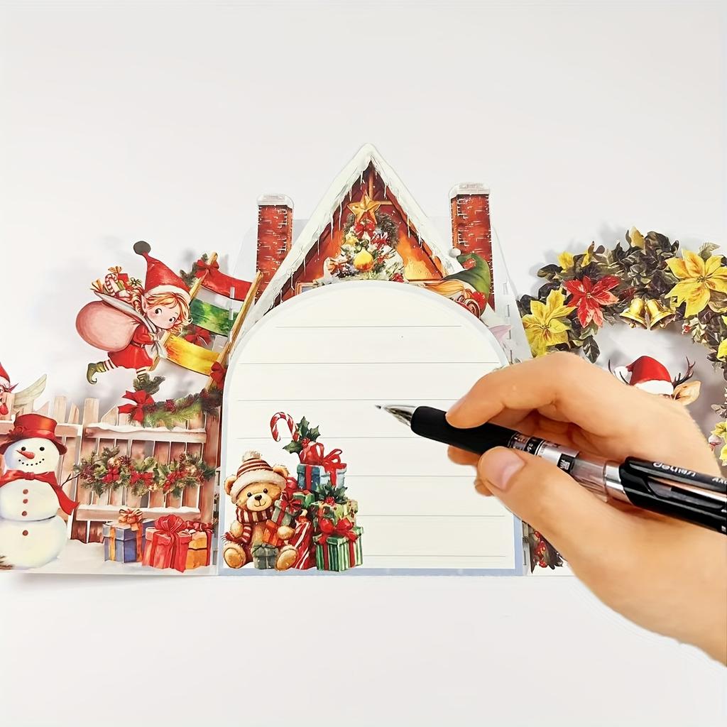 3D Christmas Card Night Before Christmas Scene with Santa Reindeer Snowy Village Moonlit Sky Festive Holiday Greeting Card Gifts