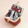 Einfarbige Geldbörse aus echtem Leder mit Bügelverschluss, multifunktionale Mini-Schmucktasche, quadratische Geldbörse für kleine Gegenstände & Ohrringe