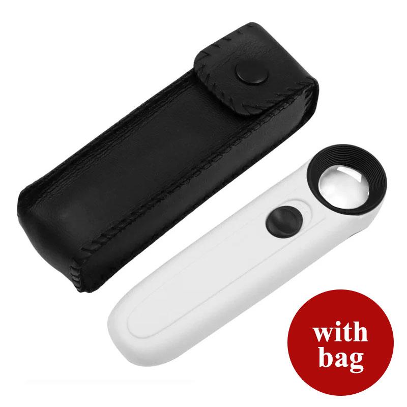40X Handheld Coins Magnifying Glass with 2 LED Lights Jewelry Diamond Jade Magnifier HD Loupe Lens for Jeweler Watch Repair Tool