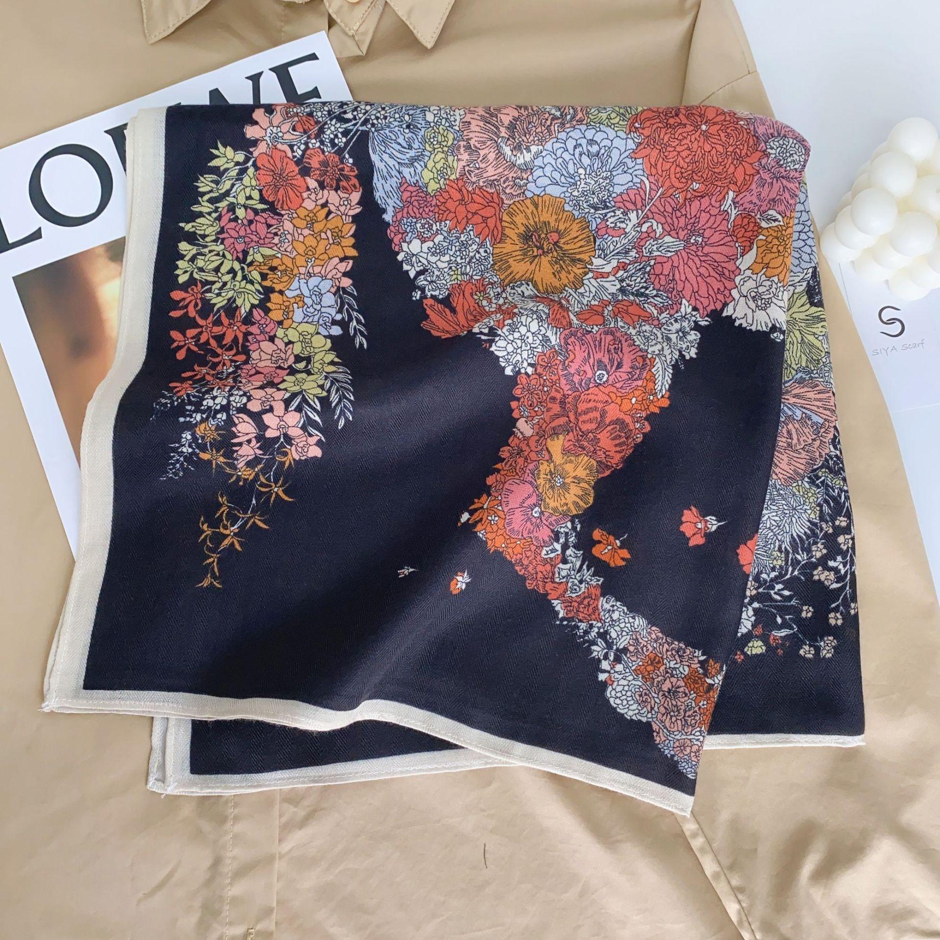 

Модная бандана, хлопковый шейный шарф, женский роскошный шарф с цветочным принтом, носовой платок, квадратная повязка на голову 68x68cm темный сиена жженая