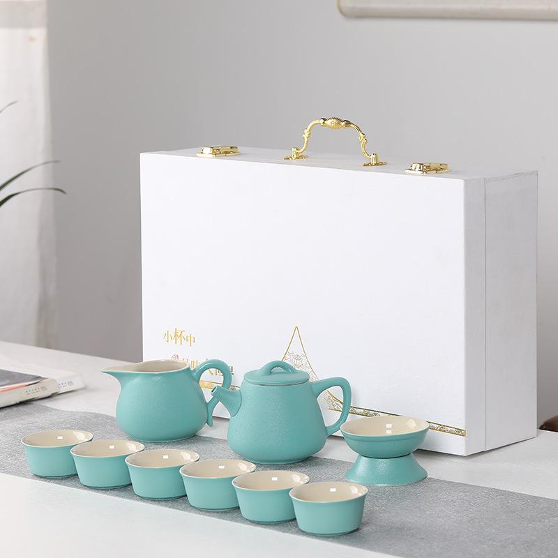 Coarse Pottery 10-Piece Teapot and Teacup Kung Fu Tea Ceramic Complete Household Simple Gift Box Set