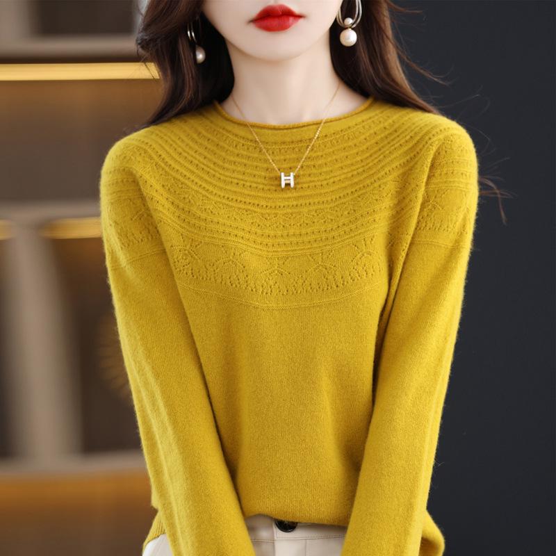2023 Autumn Women's Pure Wool Round Neck Knit Sweater Cardigan - Stylish & Versatile