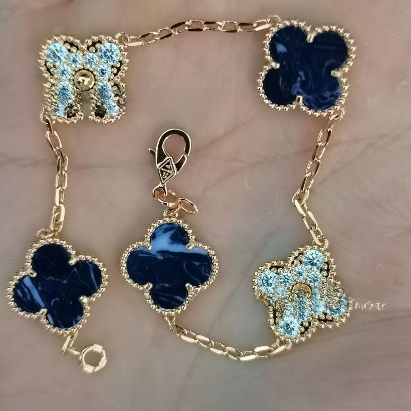 Exquisite Four-leaf Clover Bracelet for Women Five-flower Bracelet Double-sided Natural White Mother-of-pearl and Carnelian Bracelet