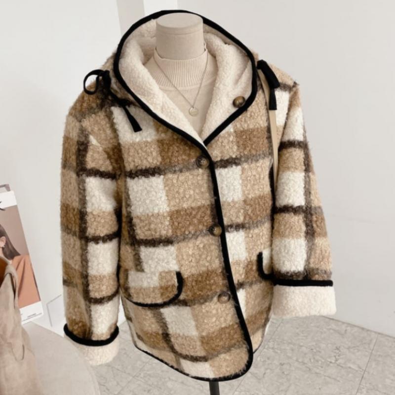 Honey J Reversible Boucle Pattern Hooded Jumper 3color