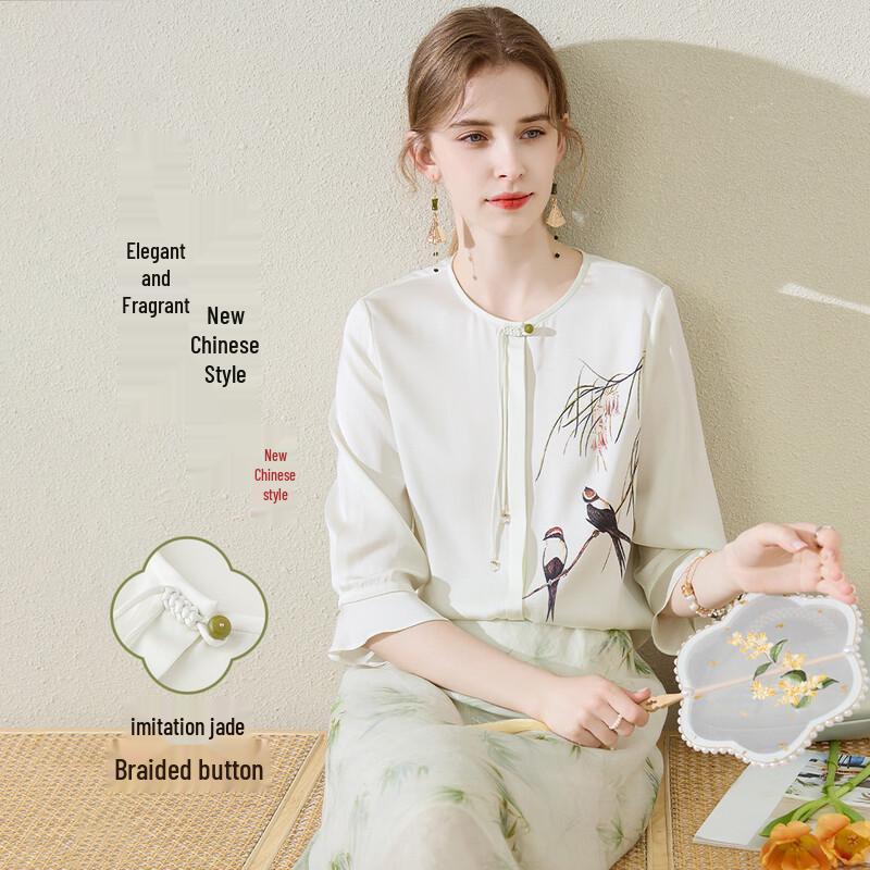 TUHUANG 19 Momme Mulberry Silk Chinese Style Blouse 2XL