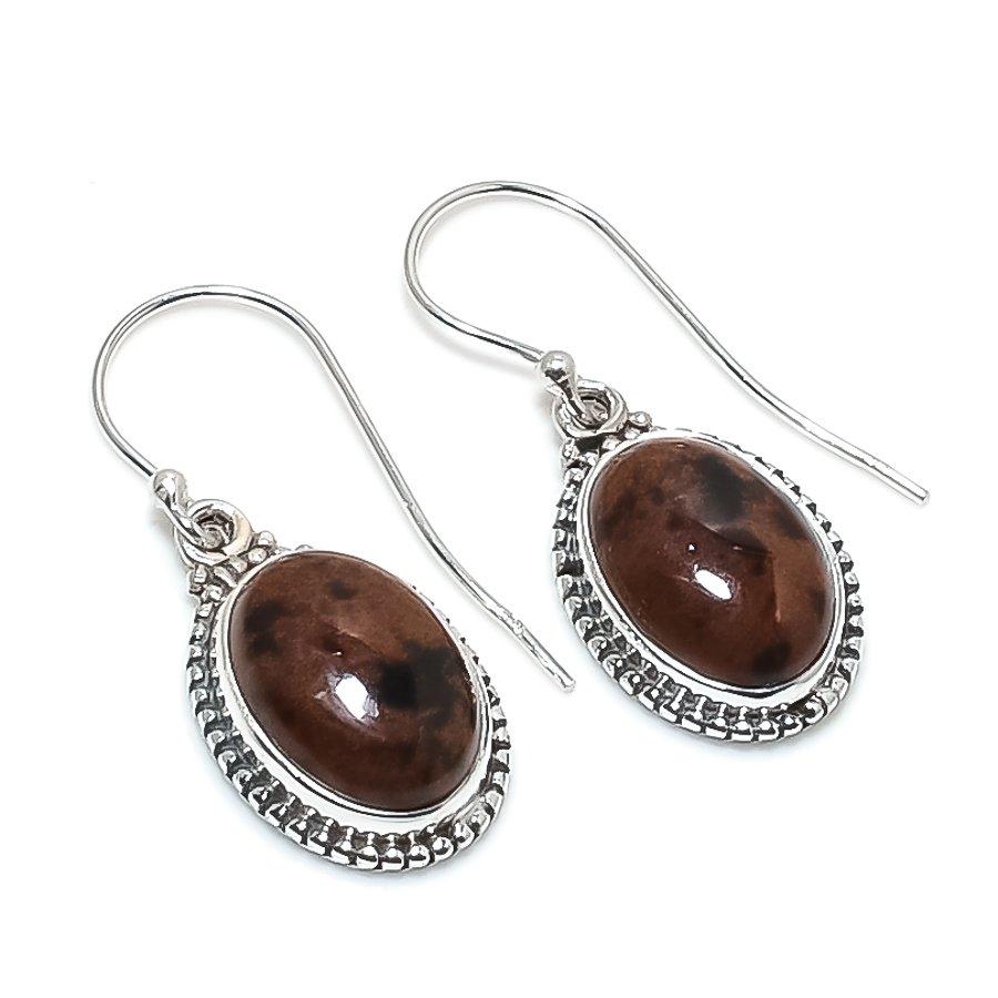 

Natural Mahogany Obsidian Gemstone 925 Solid Sterling Silver Earring 1.25 y1U02