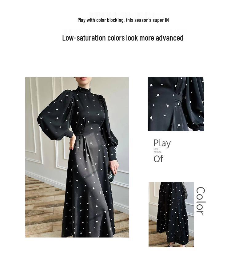Elegant Long Sleeve Print Dress with Slim Fit Waist