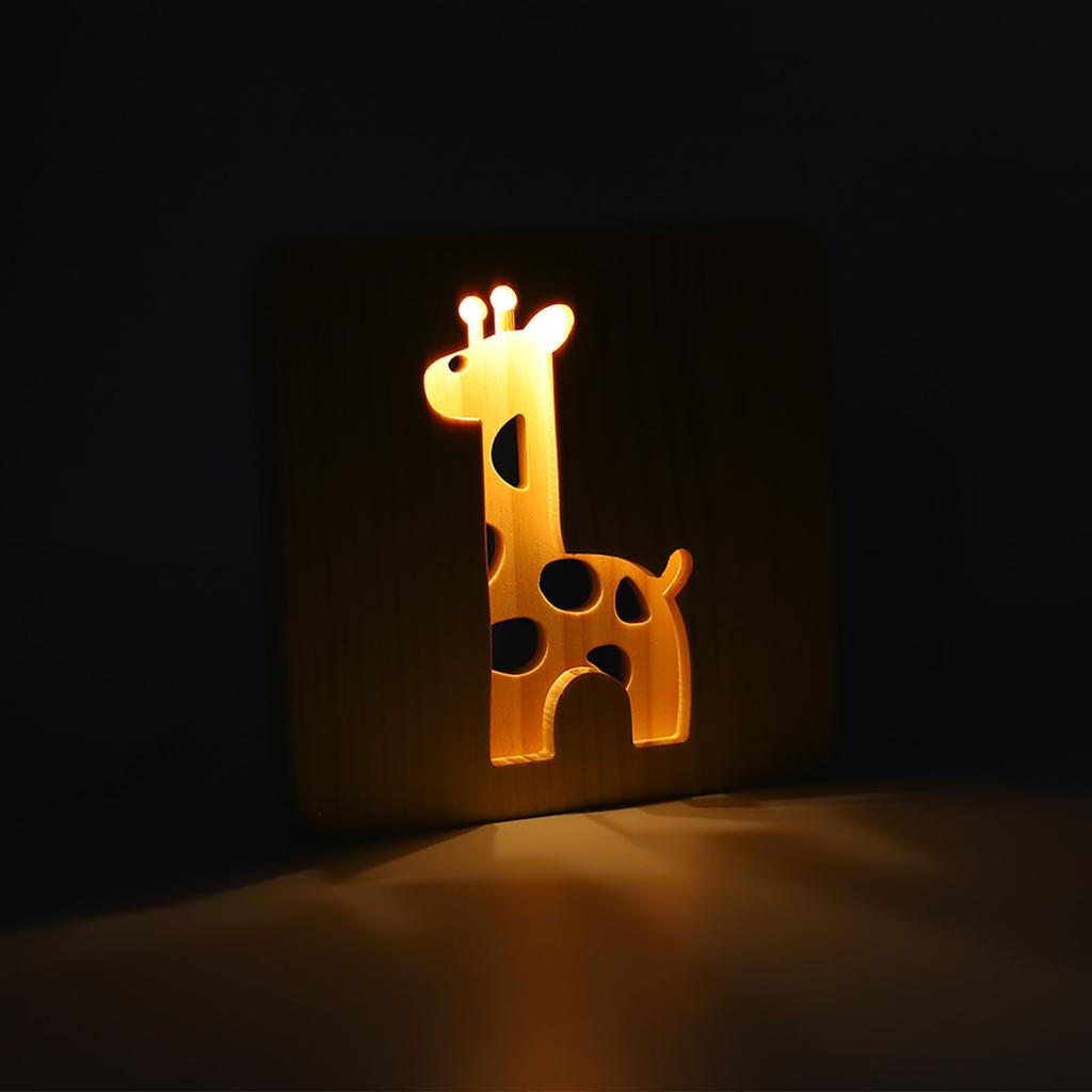 3D Giraffe Wooden Lamp 360 Degree Irradiation Hollow Pattern Warm White Light LED Wooden Night Light