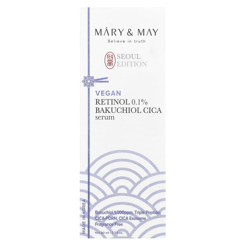 Mary & May, Seoul Edition, Retinol 0.1% Bakuchiol Cica Serum, Fragrance Free, 80 Ml (2.7 Fl Oz)