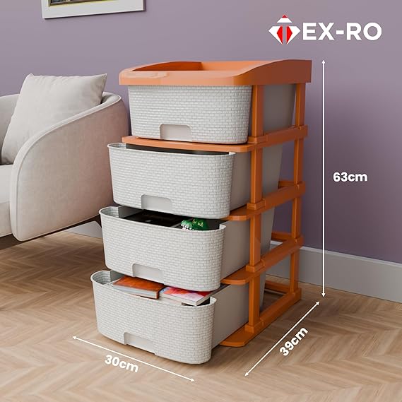 Plastic Modular Drawer Storage Chest Of Drawers Organizer Storage Box, Large Stomo Racks For Multipurpose Organizers | White | 4 Layer