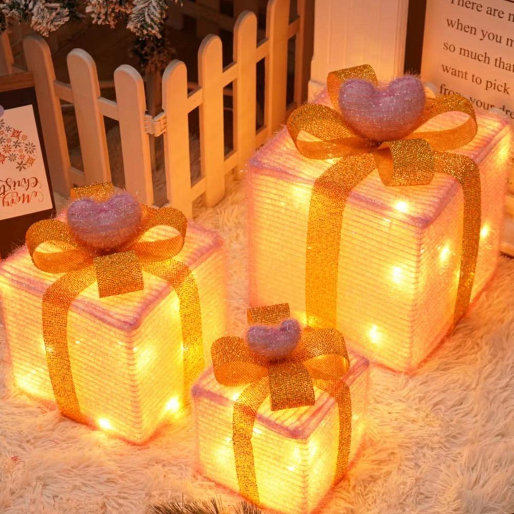 3Pcs Christmas Glowing Decoration Lighted Gift Boxes Set Navidad 50 LED Christmas LED Lights Box Present Boxes Ornament Luminous