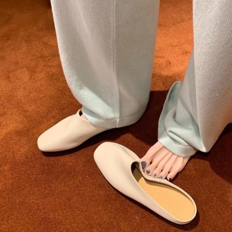 Fashion 2025 New Baotou Half Slippers Women Summer Outside Wear Square Toe Mid-mouth Soft Soft Slip Non-slip Slip-on Flat Shoes
